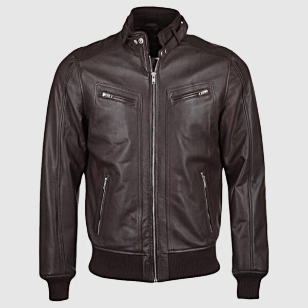 Genuine Sheepskin Leather Bomber Rib Jacket