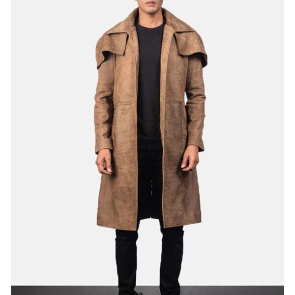 Army Brown Sheepskin Leather Duster Coat