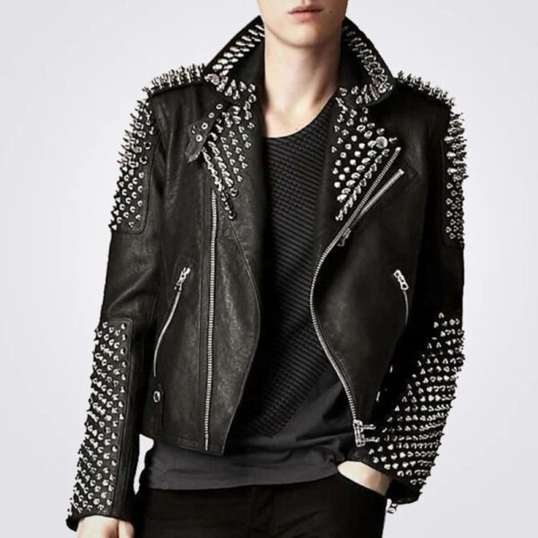 Genuine Leather Jacket Silver Spikes