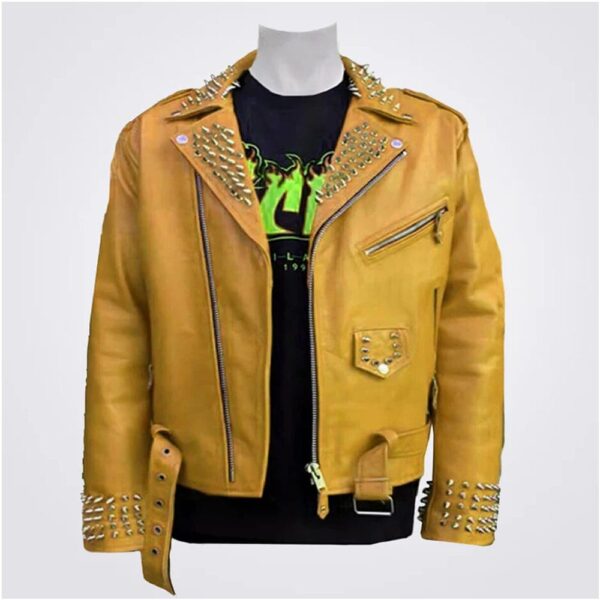 Yellow Leather Studded Jacket